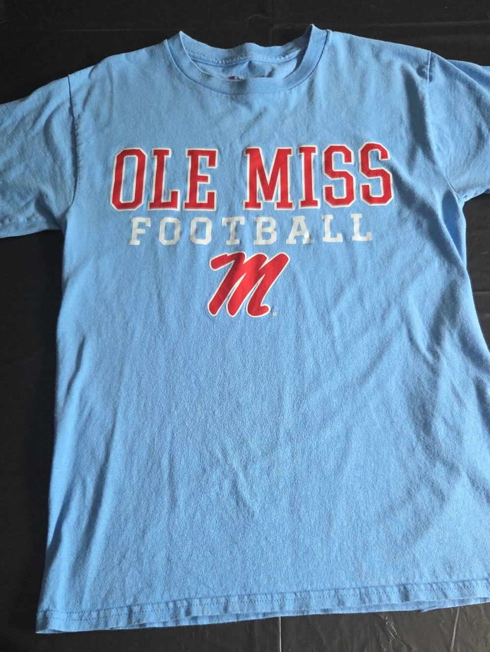 Champion Light Blue Ole Miss Football T-Shirt with Red White Logo